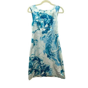 Maeve Anthropologie Marbled Waters Dress, Size 2, Silk Blend, A Line, Blue White